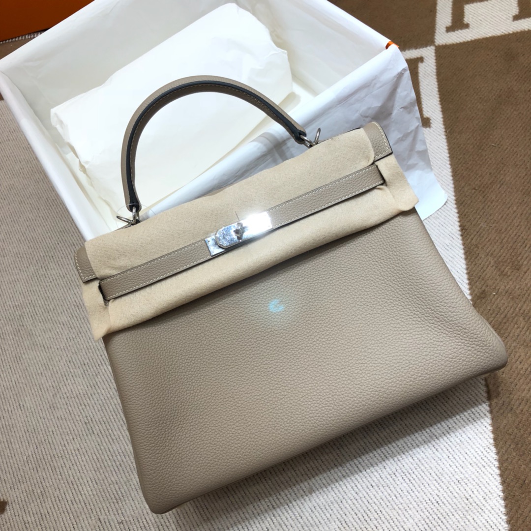 Hermes Kelly 32cm Handbag Shoulder Bag in Grey Togo Leather